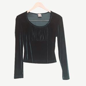 Women's Dark Green Velvet Long Sleeve Top
